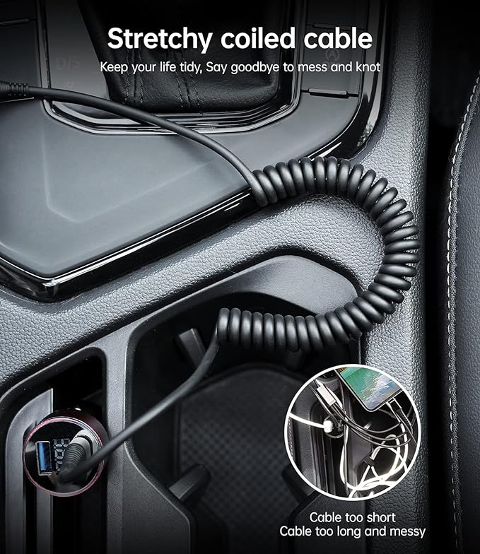 USB Type C Coiled Cable Fast Charging (3FT/5FT), 2Pack Android Auto Charging Cord for Car, Short USB A to USB C Charge Cable Compatible with iPhone 17/16/15/Pro Max/Samsung Galaxy S20 Note 10 and More