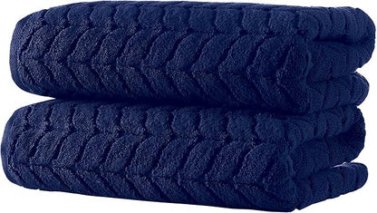 BAGNO MILANO Turkish Bath Towels, Soft Plush Jacquard Luxury Bath Towels, Quick Dry Towel Set (Navy, 2 pcs Bath Towel Set)
