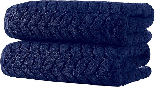 BAGNO MILANO Turkish Bath Towels, Soft Plush Jacquard Luxury Bath Towels, Quick Dry Towel Set (Navy, 2 pcs Bath Towel Set)
