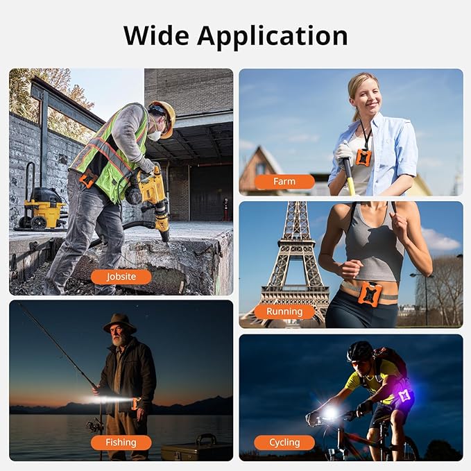 Portable Waist Fan 10000mAh Portable Waist Fan 18000RPM With Max 12H Working Time 5 Speeds adjustment with LED flashlight and Charging display Cooling for Outdoor Jobsite and etc(Orange)