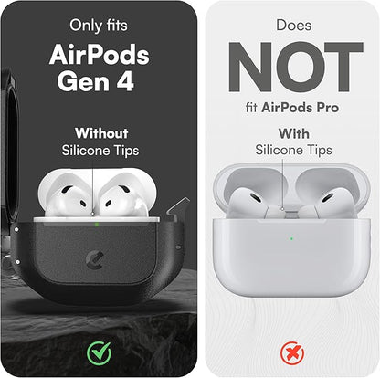 Keybudz for AirPods 4 Case with Lock - Fully Waterproof AirPods 4th Generation Case Cover - Keychain, Rugged Tough Protection, Hard Shell and Carabiner (Carbon Black)