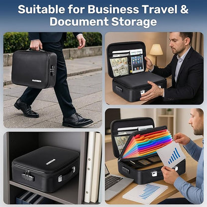 BlackSmith Fireproof Document Box, 4200°F Heat Resistant & Waterproof Hard Case 13 Layers File Organizer with Lock, Portable Safe for Important Documents, Certificates, Travel Use-Black