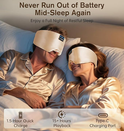 LC-dolida Luxurious Silk Soft Sleep Mask, Sleep Headphones with Bluetooth 5.4 for Side Sleeper, Total Blackout Eye Sleeping Mask for Women and Men, Ideal Gift for Restful Sleep, Travel(Champagne)