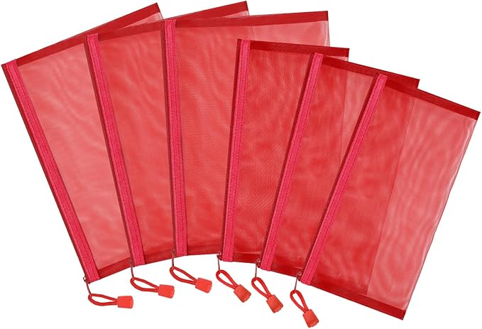 12 Pieces Zipper Nylon Mesh Pouch, Mesh Cosmetic Bags Makeup Bags Pencil Case, Multipurpose Travel Bags for Cosmetic School Office Supplies and Travel Accessories (Red, A5)
