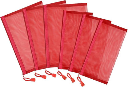 12 Pieces Zipper Nylon Mesh Pouch, Mesh Cosmetic Bags Makeup Bags Pencil Case, Multipurpose Travel Bags for Cosmetic School Office Supplies and Travel Accessories (Red, A5)