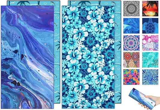 2 Packs Sand Proof Microfiber Beach Towels Adult –Quick Fast Dry Beach Oversized Accessories for Travel Swim Pool Yoga Camping Blanket Essentials Lightweight Must Haves Women Gifts Flower Galaxy