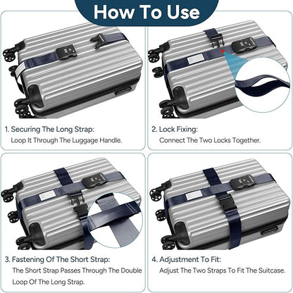 Travel Inspira Luggage Straps - TSA Approved Travel Luggage for Suitcases, Adjustable Suitcase Belt Spot Luggage, Personalized Tags Name ID Card (Navy Blue)