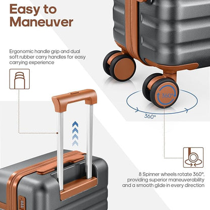 UKEIN Luggage Sets 3 Piece, PC Hardside LargeLuggage 28 Inch With Spinner Wheels with TSA Lock, Checked Suitcase Set With Travel Backpack for Men (Grey, 3 piece set (28inch))