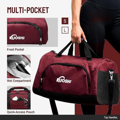 Gym Bag for Men & Women with Shoe Compartment & Wet Pocket, 31L Water Resistant Sports Duffle Bag with Quick-Access Pouch,Multi-Purpose Weekender Overnight Bag
