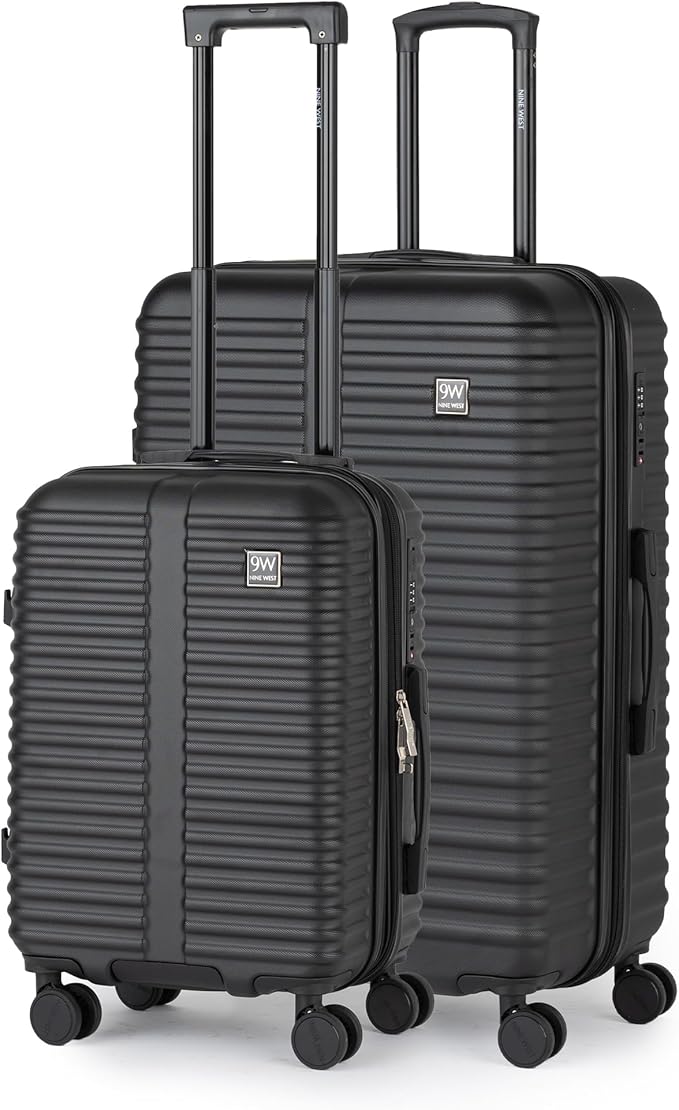 Nine West Suvi 2-Piece Smart Luggage Set (20/28), Hardshell Spinners with Cup Holder & USB Port, Expandable & Scuff-Resistant Surface Midnight Black