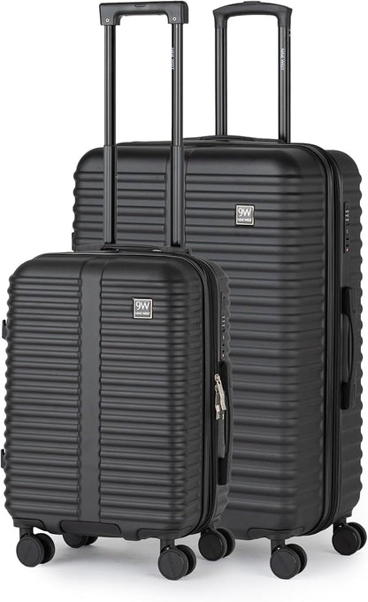 Nine West Suvi 2-Piece Smart Luggage Set (20/28), Hardshell Spinners with Cup Holder & USB Port, Expandable & Scuff-Resistant Surface Midnight Black