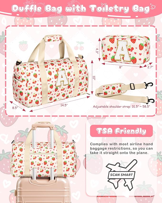 Tween Girls Gifts Trendy Stuff, Girl Gym Bag with Shoe Compartment, Preppy Thing for Kids, Personalized Weekender Overnight Bags with Makeup Pouch, Girly Gifts for Girl