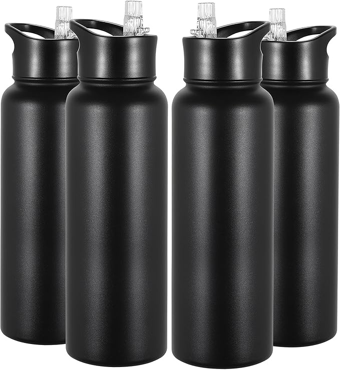 VEGOND 40 oz Insulated Water Bottle Bulk Stainless Steel Metal Water Bottles with Leak Proof Straw Lid & Spout Lid, Wide Mouth Double Walled Vacuum Travel Sports Bottle, 4 Pack