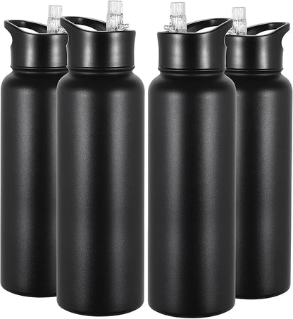 VEGOND 40 oz Insulated Water Bottle Bulk Stainless Steel Metal Water Bottles with Leak Proof Straw Lid & Spout Lid, Wide Mouth Double Walled Vacuum Travel Sports Bottle, 4 Pack