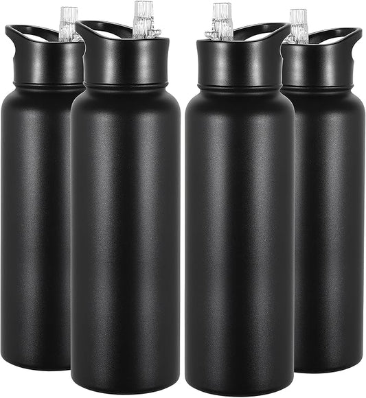 VEGOND 40 oz Insulated Water Bottle Bulk Stainless Steel Metal Water Bottles with Leak Proof Straw Lid & Spout Lid, Wide Mouth Double Walled Vacuum Travel Sports Bottle, 4 Pack