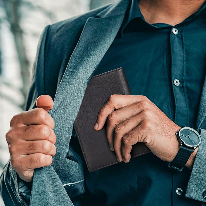 Polare Napa Leather Passport Holder RFID Blocking Travel Bifold Wallet Passport Holders 2 Passports (Black)