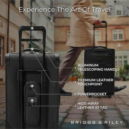 Briggs & Riley 22" Carry-On 2-Wheel Garment Bag - Carry On Luggage for Travel, Suitcases with Wheels, Softside Rolling Bag for Men & Women, Built in Hook for Clothes - Baseline Collection, Black