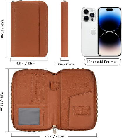 WASON Leather Zipper Travel Passport Wallet Holder RFID Blocking Cover, Passport case Pocket Slot for Card, Cash, ID, Boarding Pass and Ticket for Men, Women and Family Trips (Brown)