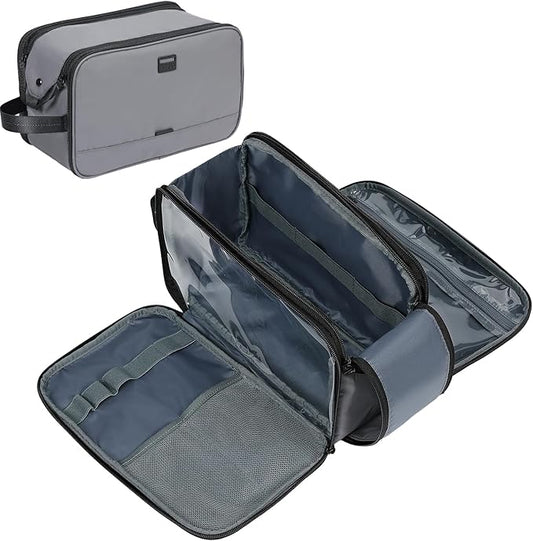 ZEEMO Travel Toiletry Bag for Men, Medium Water-Resistant Double-Sided Full-Open Dopp Kit, Versatile Organizer for Shower and Hygiene Accessories, Bathroom Essentials, Cosmetics, Large, Grey