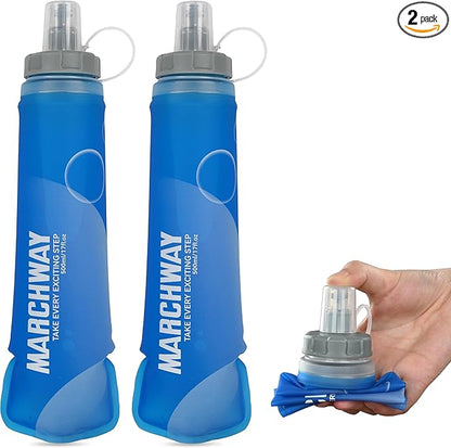 MARCHWAY Soft Hydration Flask with Wide Mouth, 300ml/500ml Collapsible TPU Water Bottle, Leakproof Portable Flexible for Running, Hiking, Cycling, Climbing, Gym, Travel (2pcs Dark Blue 300ml)