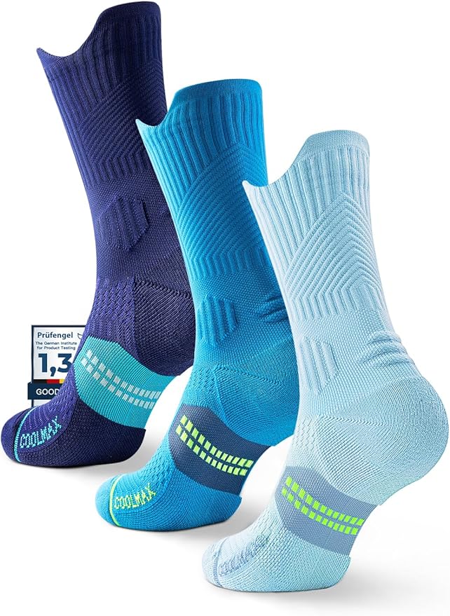 Mens Bamboo Viscose Crew Compression Running Socks Athletic Hiking Cushioned Wicking Anti-Blister Seamless