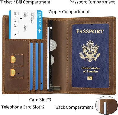 Ringsun Leather Passport Cover for Men Women, RFID Passport Wallet Case Travel Passport Holder for Family