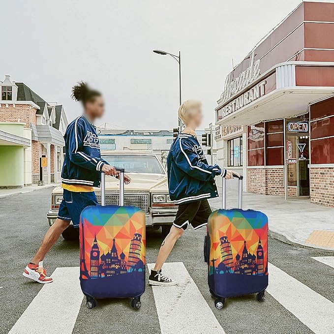 Explore Land Travel Luggage Cover Suitcase Protector Fits 31-32 Inch Case (Modern City, XL)