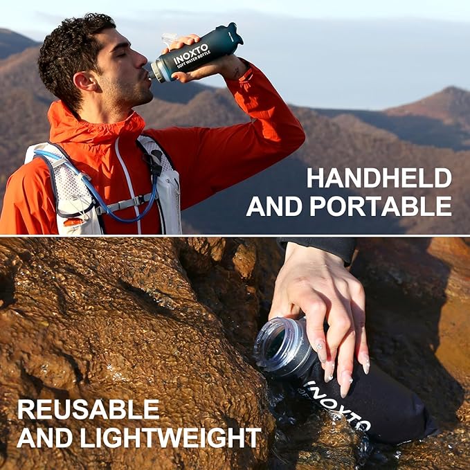 INOXTO Soft Flask,Collapsible Soft Water Bottles for Hydration Vests and Running Packs, Soft Flask Running Bottles for Hiking Cycling(250/500 ml) (2 PCS 500ML)