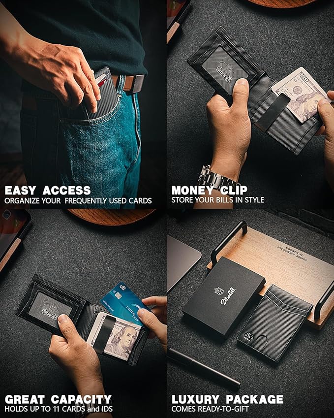 Zitahli Money Clip Wallets for Men,Slim Bifold Wallet 10-12 Cards, Mens Leather Wallet with ID Window,RFID Blocking Thin Minimalist Credit Card Holder,Gifts for Him