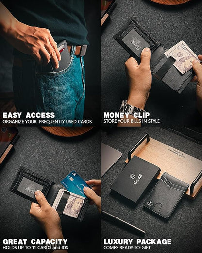 Zitahli Money Clip Wallets for Men,Slim Bifold Wallet 10-12 Cards, Mens Leather Wallet with ID Window,RFID Blocking Thin Minimalist Credit Card Holder,Gifts for Him