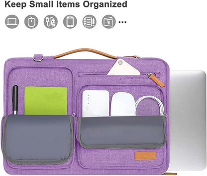 MOSISO 360 Protective Laptop Shoulder Bag,15 inch Computer Bag Compatible with MacBook Air M4 M3 M2/Pro A1990 A1707, Dell XPS Plus,Side Open Messenger Bag with 4 Zipper Pockets&Handle, Lilac