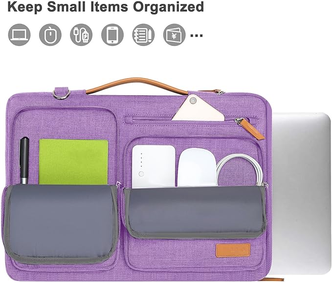 MOSISO 360 Protective Laptop Shoulder Bag,15-15.6 inch Computer Bags Compatible with MacBook Pro 16 inch, HP, Dell, Lenovo, Asus Notebook,Side Open Messenger Bag with 4 Zipper Pockets, Lilac