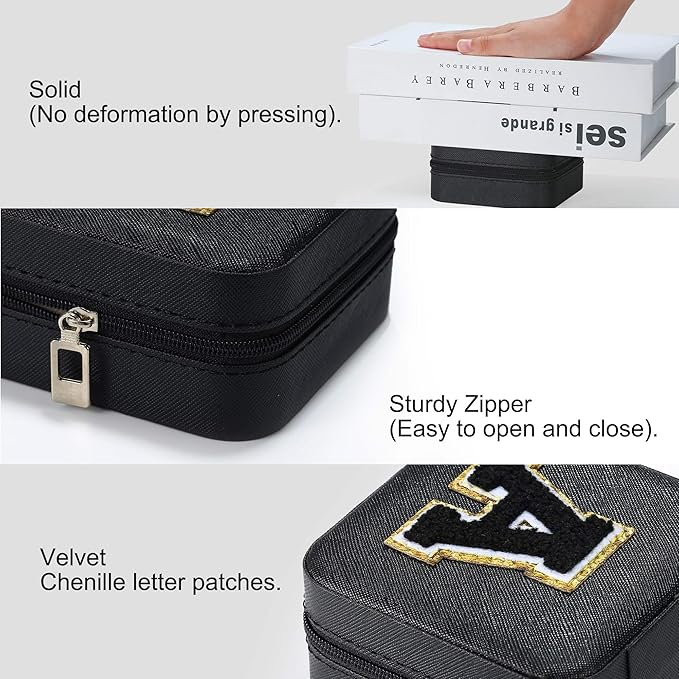 Parima Christmas Stocking Stuffers Travel Jewelry Box - Personalized Trendy Letter Jewelry Organizer Box for Girls, Travel Gifts for Teen Girls Trendy Stuff | Graduation Gifts - Letter C, Black