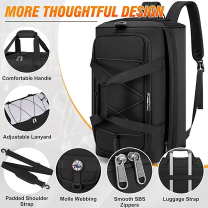 RAINSMORE Gym Bag for Men, 45L Sports Duffel Bag with Shoe Compartment Gym Backpack Carry On Weekender Bag Overnight Backpack Carry On,Black