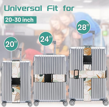 Slohif Luggage Straps for Suitcases Travel Belt Accessories Luggage Connector Identifiers Over Handle with Buckle Unique Boho Nylon Adjustable Strap for Sleeping Bag Car Seat Color Leaf (2 Pack)