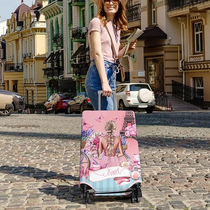 Travel Luggage Cover Suitcase Protector Fits 18-32 Inch Wheel Covers PatternedTravel Related Items Flower Luggage Protector Elastic M