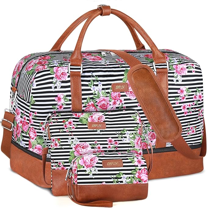 IBFUN Weekender Bags for Women, 21" Weekender Travel Bag, Travel Duffle Bag with Shoe Compartment Carry on Overnight Duffel Bag for Weekend Travel Business Trip, 3PCS