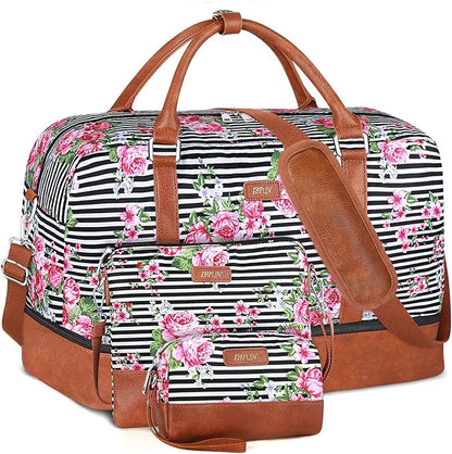IBFUN Weekender Bags for Women, 21" Weekender Travel Bag, Travel Duffle Bag with Shoe Compartment Carry on Overnight Duffel Bag for Weekend Travel Business Trip, 3PCS
