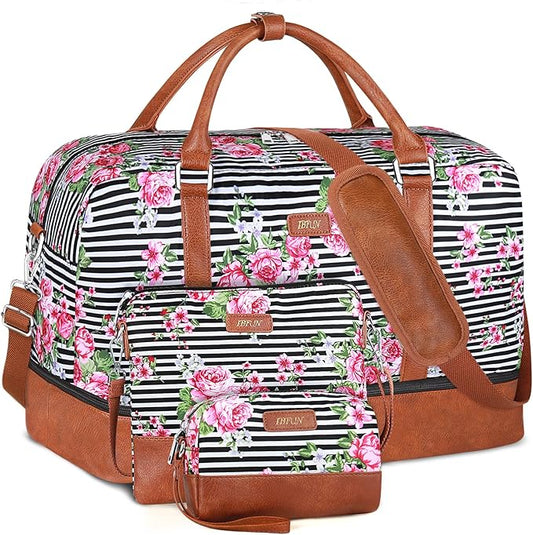 IBFUN Weekender Bags for Women, 21" Weekender Travel Bag, Travel Duffle Bag with Shoe Compartment Carry on Overnight Duffel Bag for Weekend Travel Business Trip, 3PCS