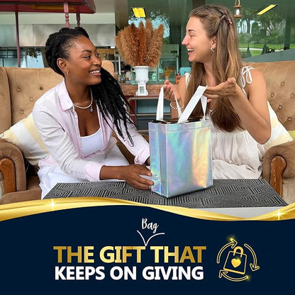 Nush Nush Set of 30 Iridescent Gift Bags Bulk – Medium Size, Holographic Silver Bulk Gift Bags With Handles - Ideal Reusable Goodie Bag for Birthday, Bachelorette Party Favors, Return Gifts – 8x4x10