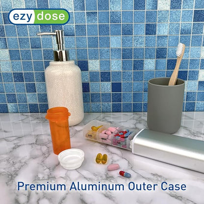 EZY DOSE Slide Pill Organizer, Stylish Medication Storage Case with Durable BPA-Free Plastic with Aluminum Exterior, Large 7-Day Weekly Compartments, Tablets, Vitamins, Compact, 9-Inch, Gray