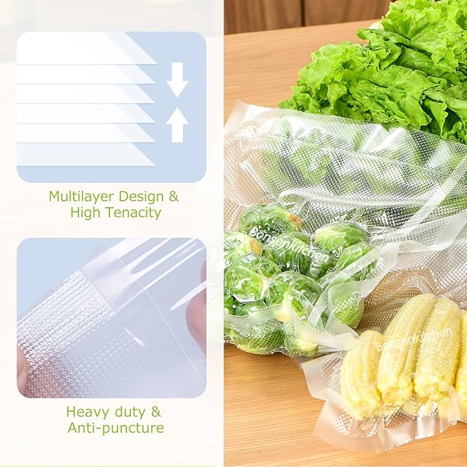 [2025 Upgraded] Bonsenkitchen 6 Rolls 11" x 16' Vacuum Sealer Bags for Food with a Color Box, Easy to Store, Commercial Grade, BPA Free, Great for Food Storage or Sous Vide, VB21