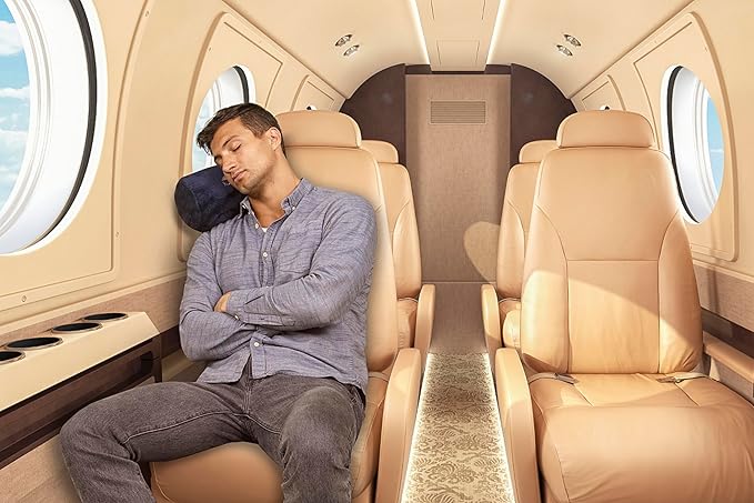 BlueHills Travel Blanket Pillow Rolled Premium Soft Plush Airplane Throw Traveling Essential Gift Compact in a Bag 70 X 48 inches Long Plane Flight Portable Lightweight Navy Blue R04