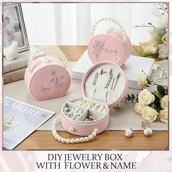 Weysat 8 Pack Travel Jewelry Case Bulk Mini Bridesmaid Jewelry Box Small Earring Storage Organizer for Women Proposal Gifts(Pink, Leather)