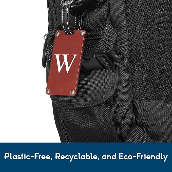 Premium 3-Layer Aluminum Luggage Tags by Fortuna - Easy to Claim, Laser-Engraved, Plastic-Free, and Eco-Friendly Luggage Tag Holders, 2-Pack, Red (W)