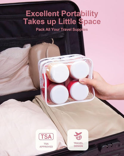 Travel Size Toiletries 8 Pack, TSA Approved 3oz Silicone Squeeze Bottles & Cream Jars with Clear Travel Bag