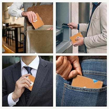 Men's Wallet, Genuine Leather RFID Blocking Slim Money Clip Wallet Minimalist Front Pocket Tri-Fold Money Clip Credit Card Holder with Present Box Khaki