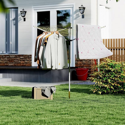 tonchean Outdoor Umbrella Drying Rack, 4-arm Rotary Umbrella Clothesline for Laundry, Adjustable Height Rotary Dryer Collapsible Clothes Drying Rack | 12-Lines with 165 ft. Clothesline