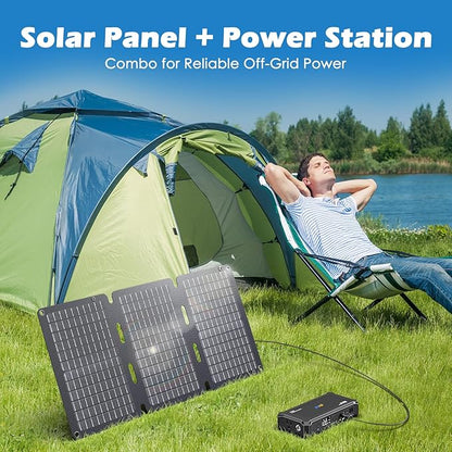 JIYHF Portable Power Bank with 30W Foldable Solar Panel - 99.9Wh Backup Battery, 100W AC & 65W USB-C PD Fast Charging Ideal for Outdoor Work, Compatible with iPhone16/15 Series, iPad, MacBook, Laptop