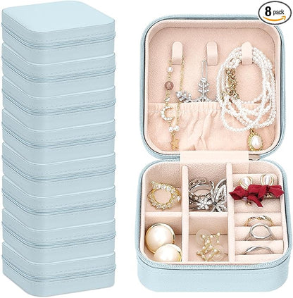 Leezmark 8 Pcs Jewelry Travel Case, Bridesmaid Gifts Set Of 8, Velvet Portable Jewelry Travel Organizer Small Jewelry Box Bridesmaid Proposal Gifts Box Mini Storage Organizer Storage Box, Light Blue